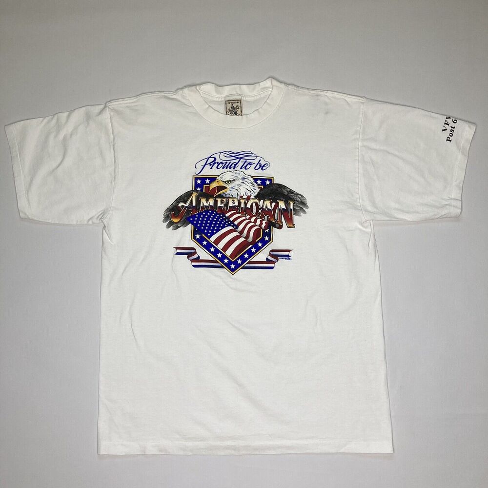 Vintage Proud to Be An American T Shirt XL ‘97 White 3D Flag Eagle Patriot VFW